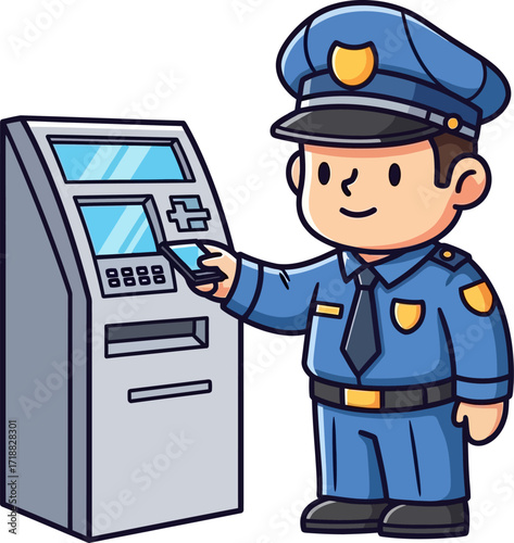 friendly officers digital transaction a cartoon of modern community safety, isolated on transparent background