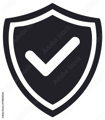 Black Shield Symbol with White Check Mark for Security and Protection