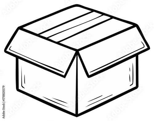 Doodle style illustration of an open cardboard box for delivery or storage concepts