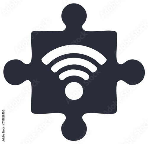 WiFi signal icon inside a jigsaw puzzle piece, concept for wireless network connection