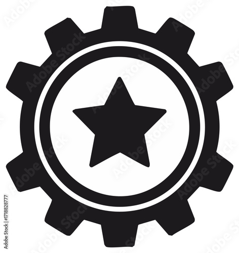 Black gear with star inside a circle representing excellence and industry