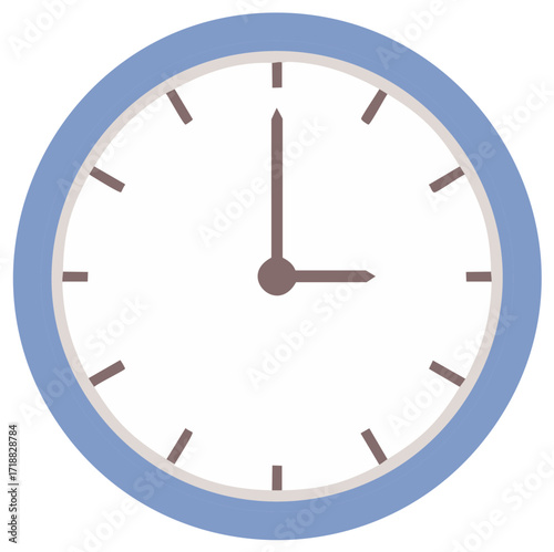 Blue clock illustration showing time at three o'clock, time concept.