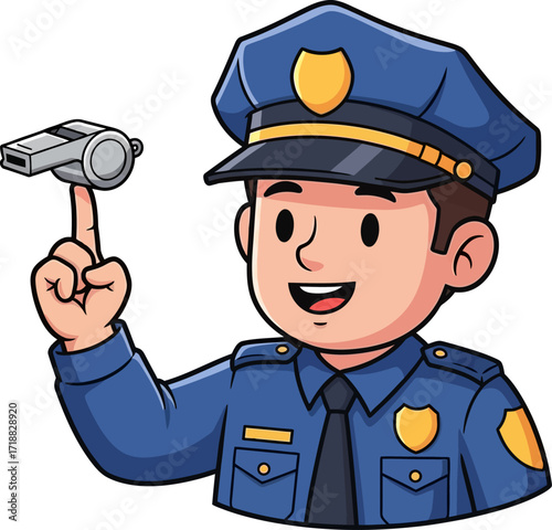 friendly police officer ready to whistle a cartoon illustration, isolated on transparent background