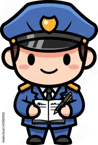 friendly police officers daily log a charming cartoon illustration, isolated on transparent background