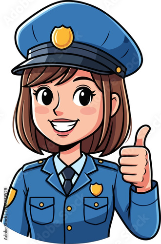 friendly policewoman approachable cartoon character, isolated on transparent background