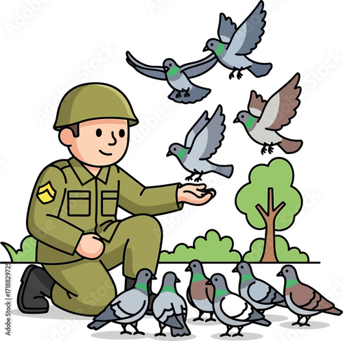 gentle soldiers kindness a serene cartoon illustration of peace, isolated on transparent background