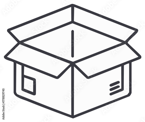 Open cardboard box outline icon for shipping delivery and storage logistics