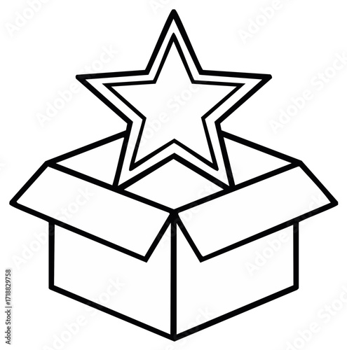 Unboxing Surprise Achievement Open Gift Black Line Art Five Pointed Star Shape