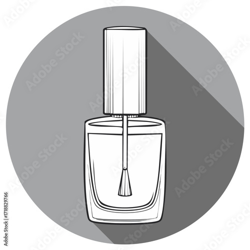 Outline nail polish bottle icon with long shadow flat design illustration