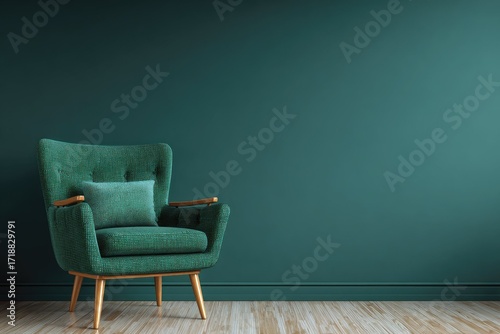 Teal armchair against a teal wall