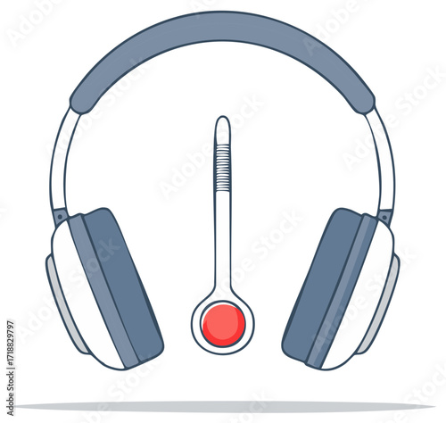 Headphones and Thermometer Illustration Depicting Feeling Sick or Mental Health Issues