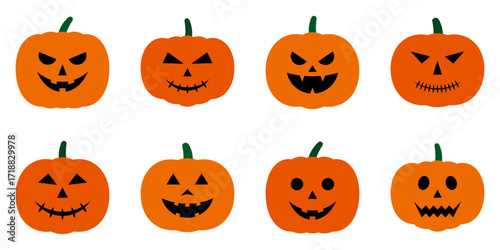 ハロウィン　南瓜　ジャックオーランタン　セット　ベクター　イラスト