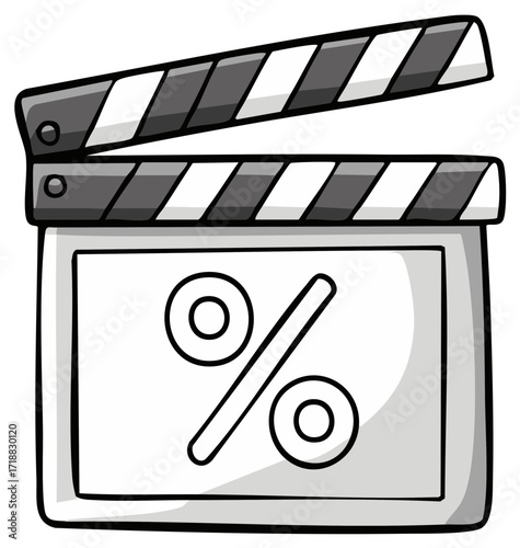 Hand drawn movie clapper board with percentage symbol for discounts
