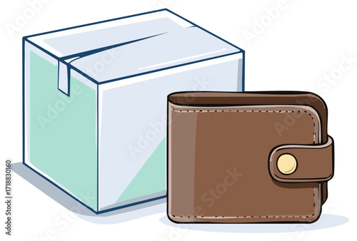 Online Shopping Delivery Box with Personal Wallet Illustration
