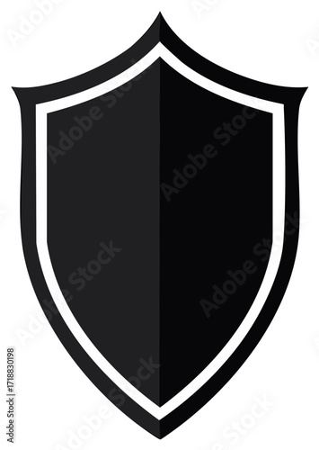 Graphic design featuring a medieval shield with a black surface and a white border symbolizing protection or security.
