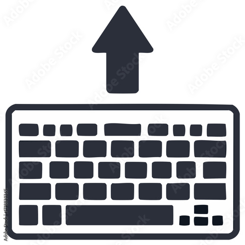 Keyboard and up arrow icon for file transfer, data upload, or system upgrade
