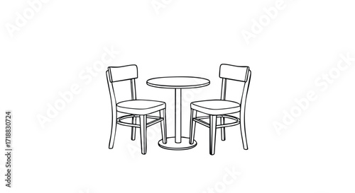 Charming bistro table setting with two chairs invites intimate conversations and cozy cafe moments for any design project.