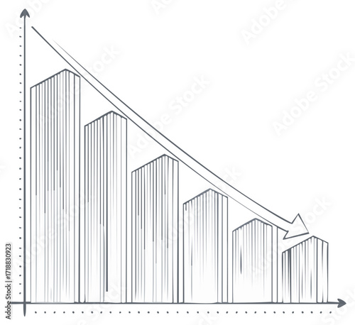 Hand drawn graph showing financial decline with a downward arrow indicating loss