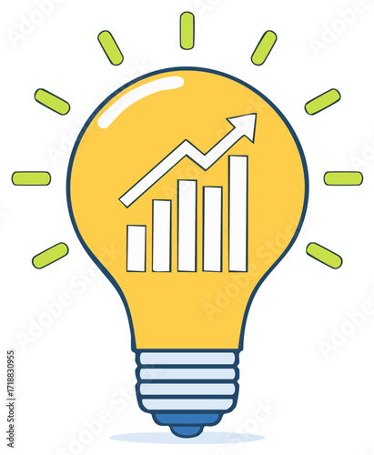 Light bulb with upward trending business graph, representing ideas, innovation, and success.
