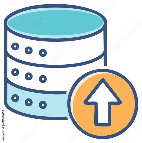 Data Storage Upload: Server Stack Icon with Upward Arrow Symbol for Cloud Computing