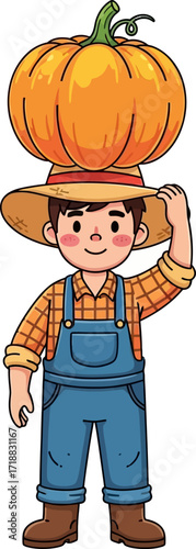 happy farmer cartoon a bountiful harvest celebration, isolated on transparent background