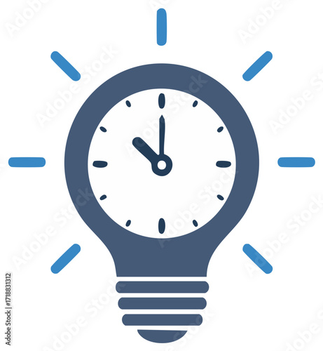 Lightbulb with clock face representing timely ideas and efficient problem solving