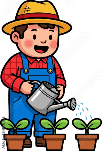 happy farmer cultivating life a joyful cartoon, isolated on transparent background
