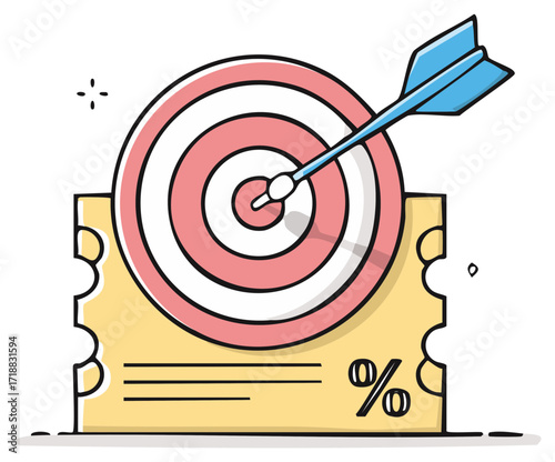 Dart hitting the bullseye on a discount coupon, representing achievement and savings.