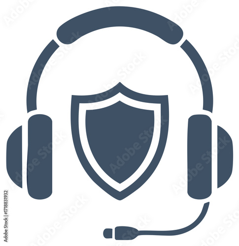 Secure Communication and Customer Support Icon with Headset and Shield