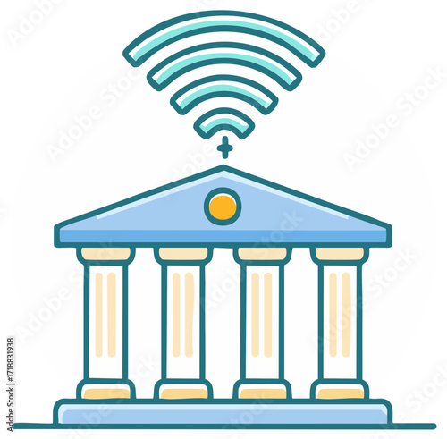 Classical Bank Building with Wi-Fi Icon Wireless Internet Connection