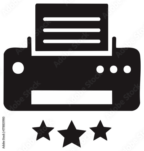 Premium printer with three stars icon for top quality printing service rating concept