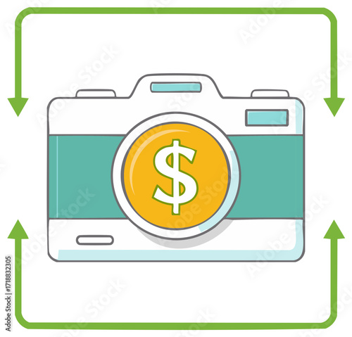 Making Money from Photography Vector Icon with Camera and Dollar Coin