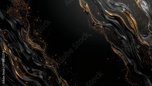 Black Gold Swirl Abstract Art Background