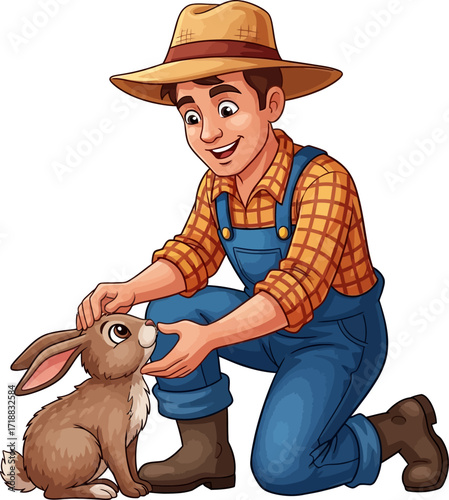 happy farmer, gentle care a heartwarming countryside scene, isolated on transparent background