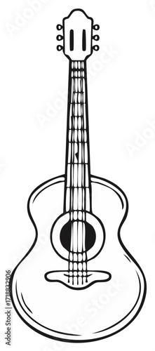 Stylized monochrome line drawing of a six-string acoustic guitar instrument