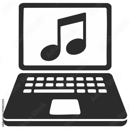 Laptop Computer Displaying Music Note Icon Vector Flat Design Internet Media