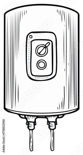 Electric water heater with dial and pipes, vector illustration
