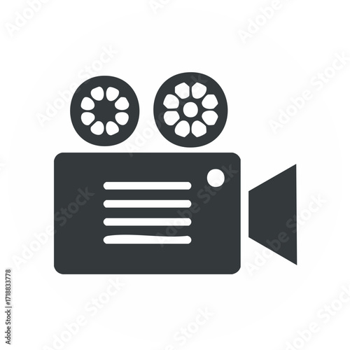 Retro Movie Camera Icon with Film Reels and Lens Simple Flat Design