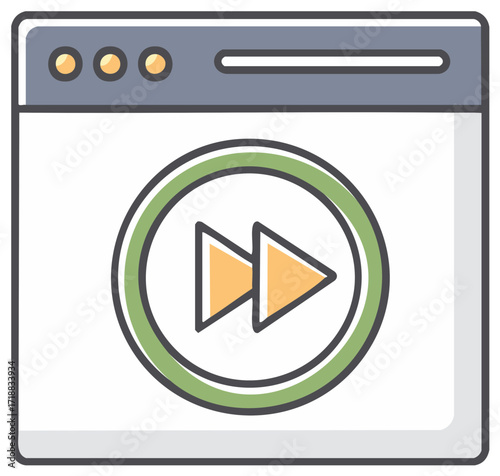 Browser Window Interface with Fast Forward Icon, Web Navigation and Multimedia