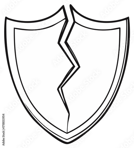 Cracked Shield Line Art Symbol of Failure and Damage