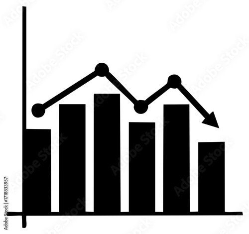 Financial Market Bar Chart with Declining Trend Line Showing Losses or Decline