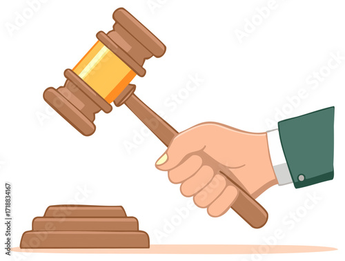 Cartoon Hand Holding a Gavel Legal Justice Auction Illustration Art