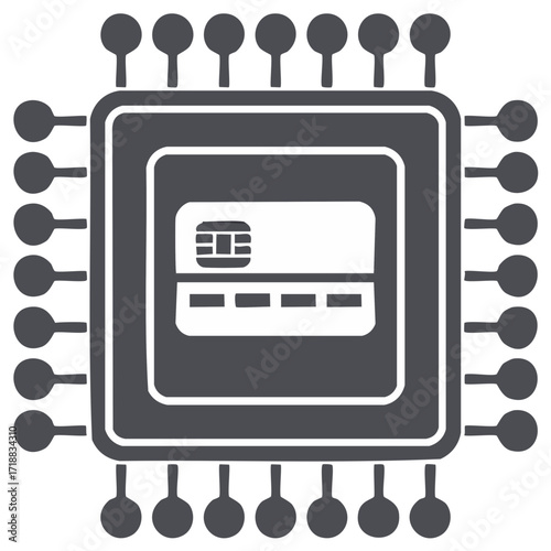 Credit Card Chip Integrated Circuit Icon Secure Digital Financial Transaction Technology