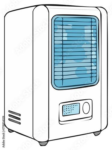 Minimalist illustration of a white modern portable air conditioner or air purifier appliance