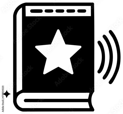 Open Audiobook Application with Star and Sound Waves Simple Icon