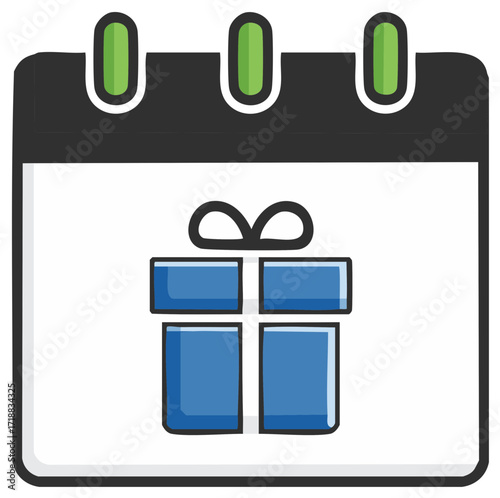 Calendar with a gift icon, special date reminder, holiday promotion, online event calendar, holiday notification