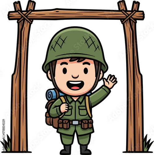 happy little soldiers homecoming a joyful cartoon of military return, isolated on transparent background