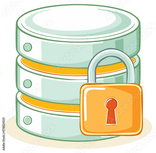 Locked Database Server Illustration Symbolizing Data Protection and Cyber Security