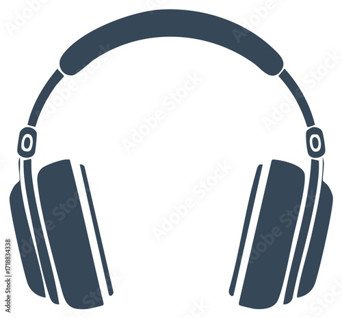 Stylized Silhouette of Large Over-Ear Headphones in Dark Blue on a White Background