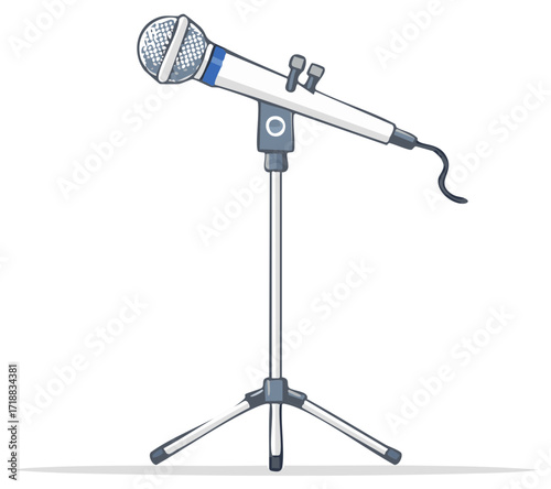 Stylish microphone on a stand for vocal performance with curved wire cartoon vector